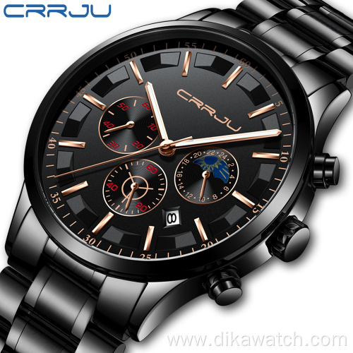 Relojes CRRJU Mens Watch 2260 Casual Business Full Steel Watches Men Wrist Luxury Quartz 30M Waterproof Clock Relogio Masculino